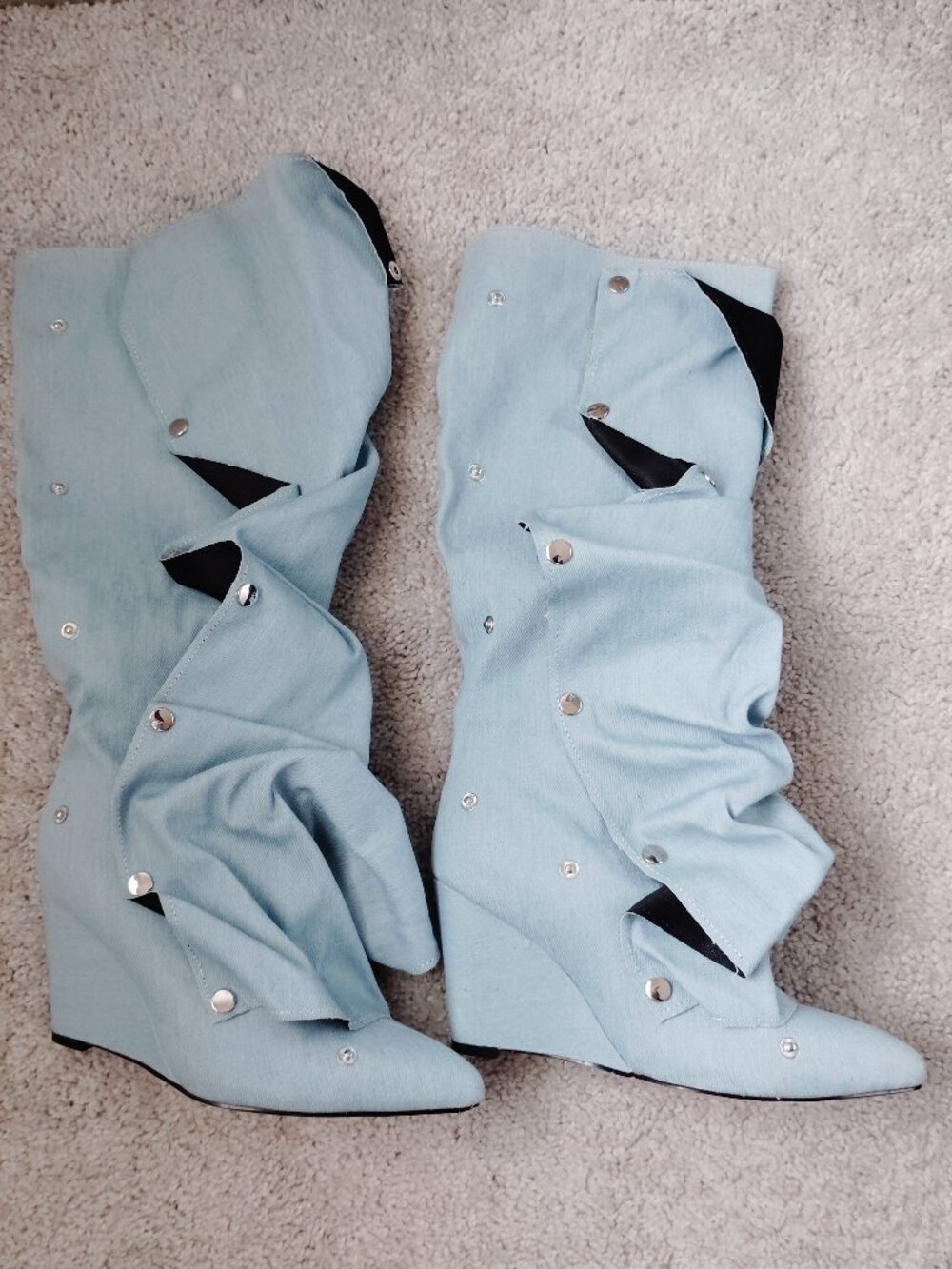 Denim wedge boots
